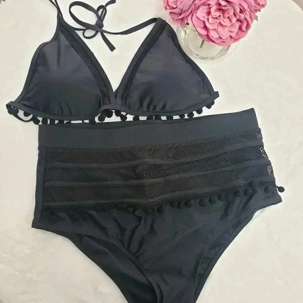 Two Piece High Waist Black Bikini